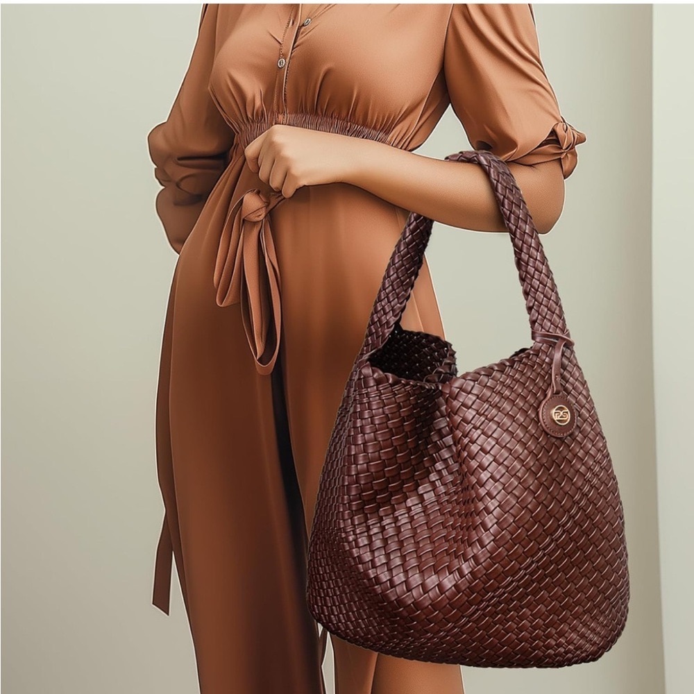 Elegant Burgundy Woven Tote Bag